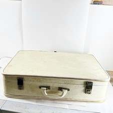 Vintage Mid Century Cream Softside Suitcase Retro Luggage Prop Decor