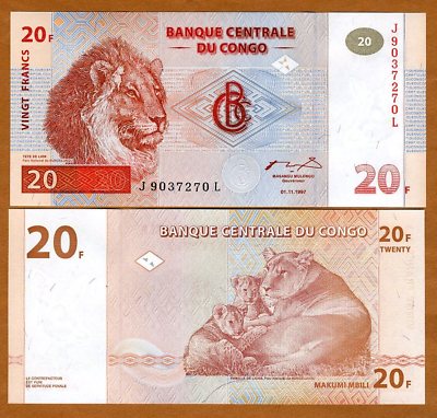 Congo D.R., 20 Francs, 1997, P-88 (88A), UNC Scarce | eBay