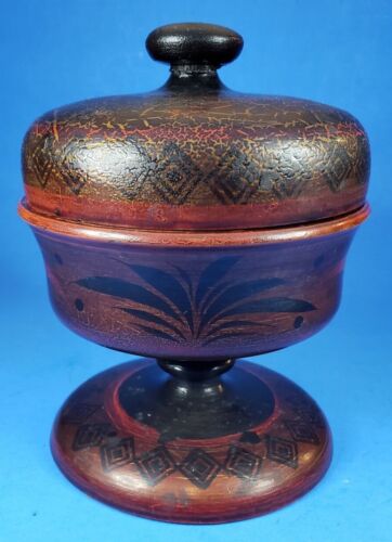 Tureen Ware Wooden Urn Hand Turned Pedestal Painted Decorated Antique - Picture 1 of 8