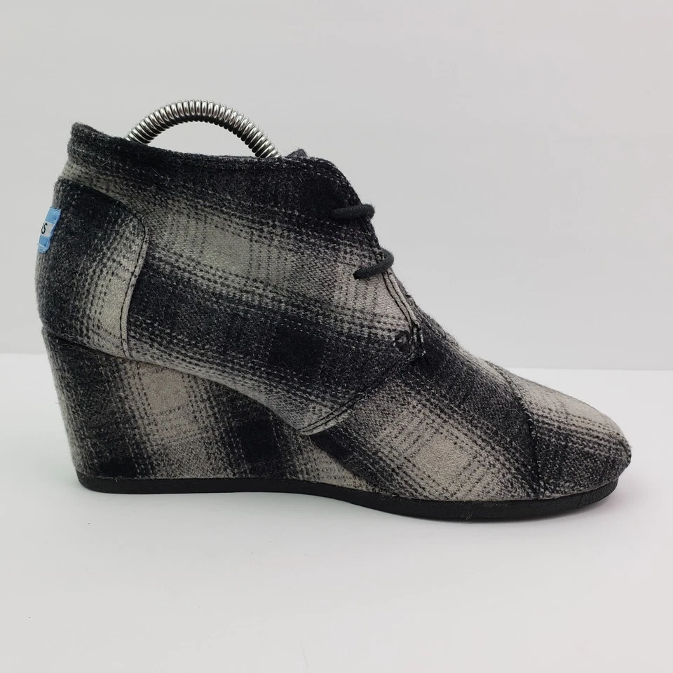 Zapatos botín de cuña Toms para mujer talla 10 negro gris mezcla de lana a cuadros 300912 Foto 4 de 4