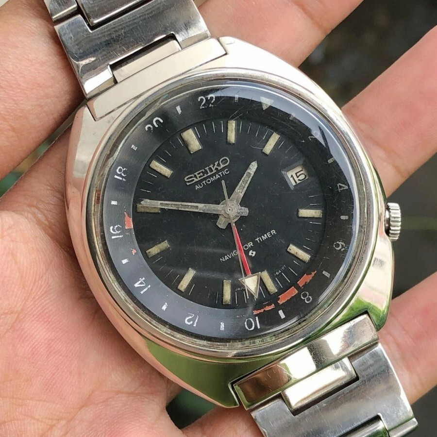 RARE Seiko Automatic Navigator Timer 6117 Black DIal ss Date