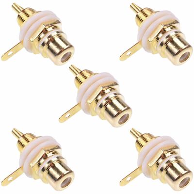 5 X Blanc Plaqué Or Rca Phono Douille