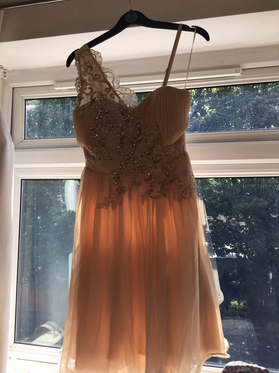 Quiz Cream Prom Christmas Party Bridemaid Cocktail Dress with Gold