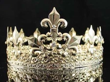 FULL KING'S GOLD METAL CROWN AUSTRIAN RHINESTONE CRYSTAL FLEUR-DE-LIS T1876G MEN