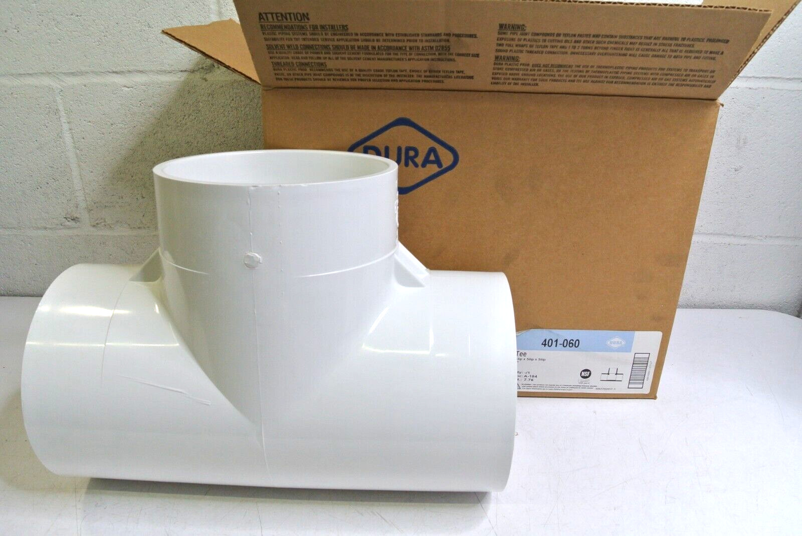 DURA (401-060) 6" Schedule 40 PVC Tee Fitting/Connector Slip-Joint Connection