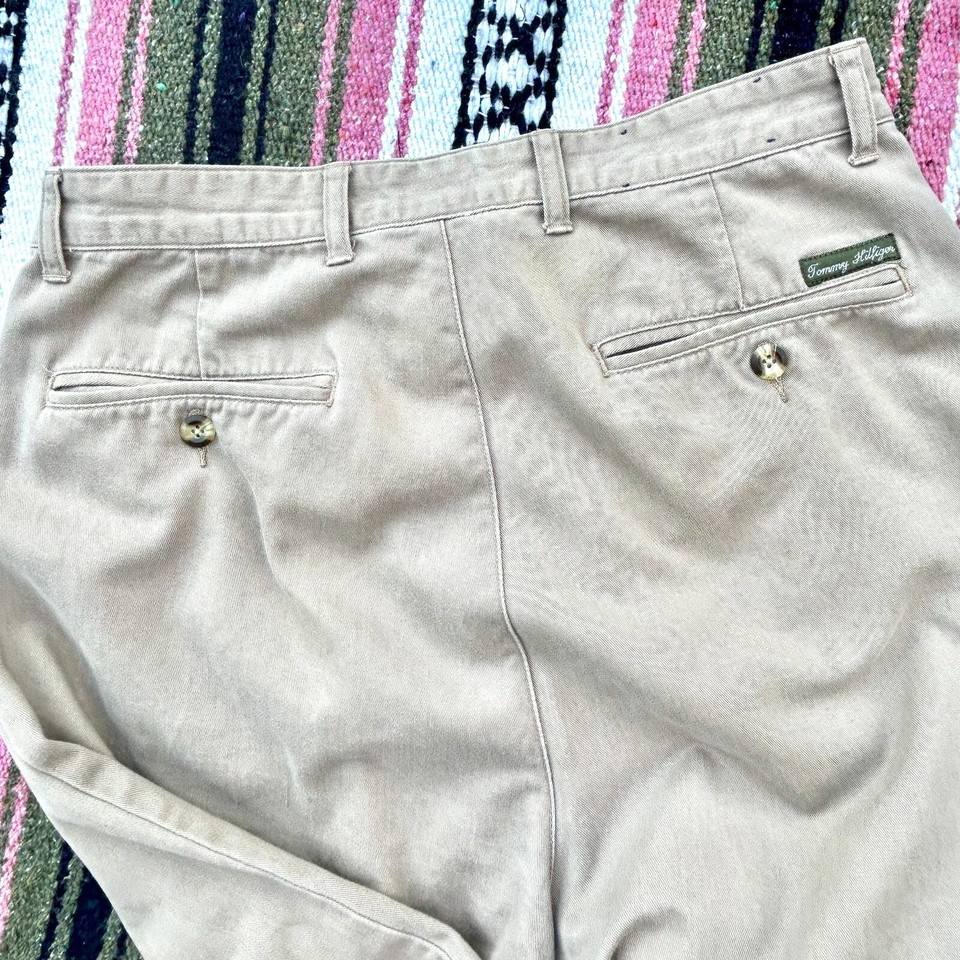 Vintage Tommy Hilfiger Pants Mens Beige Pleated Khaki Tapered 90s