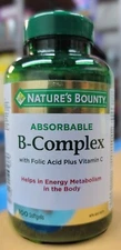 Nature's Bounty B-Complex w/Folic Acid + Vitamin C (100 Softgels)-FREE SHIPPING