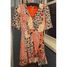 Zara Trafaluc Floral Print Mini Dress V-Neck Short Sleeve Colorful Size S