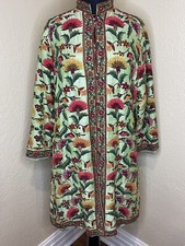 Indian Emporium Kashmiri Green Jacket 100% Silk With Floral Embroidery All-over