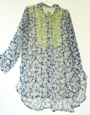 Tunika FIGUEROA&Flower L schwingend lang Blumen bunt Mix Chiffon NEU Etikett