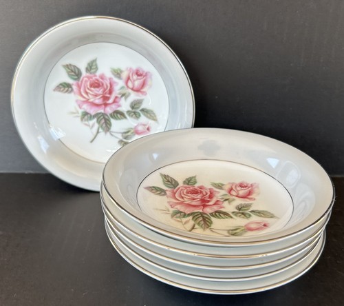 Noritake Arlington 5221 Fruit Dessert Bowls 5 1/2" Set of 6 Pink Roses - Picture 1 of 11