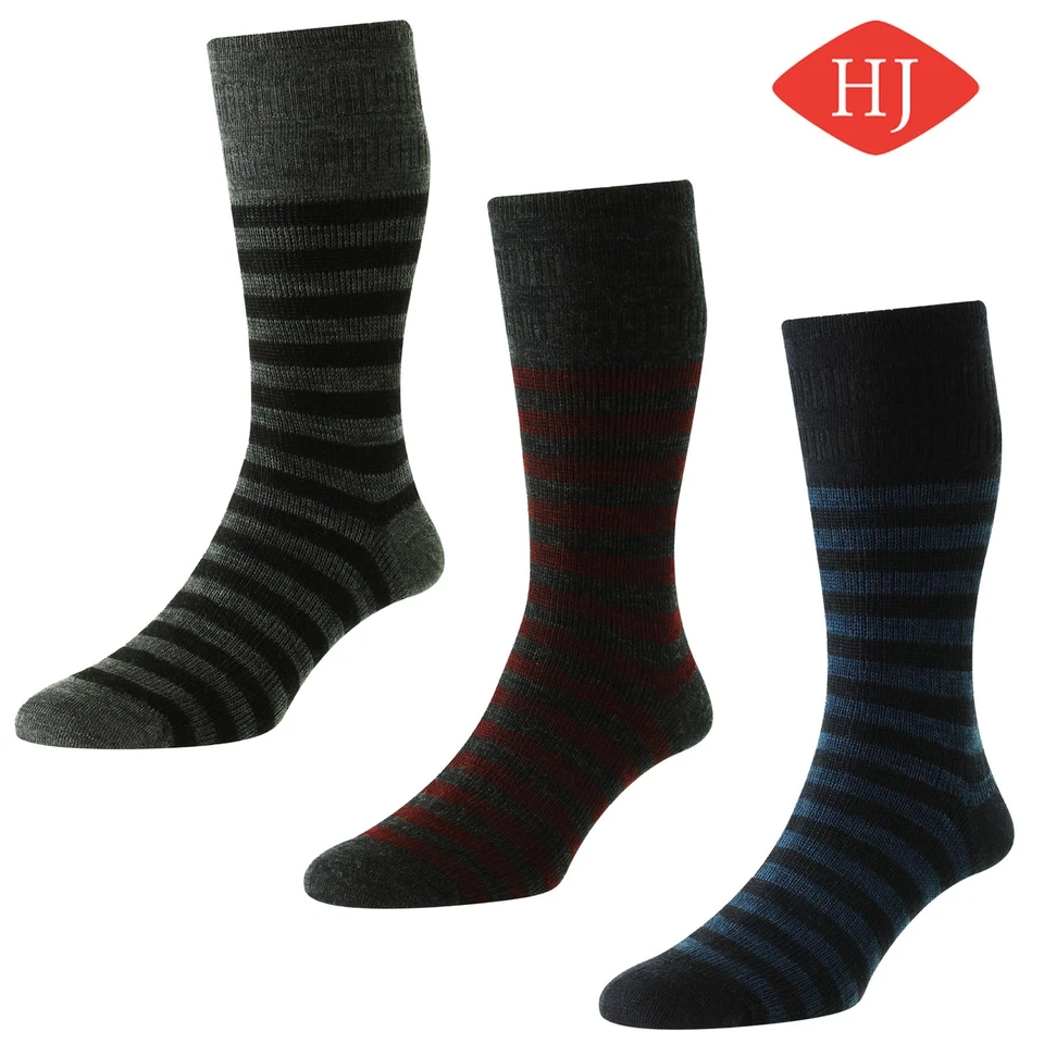 HJ Hall Wool Softop Socks Classic Stripe Loose Top Non Elastic Thermal Sock