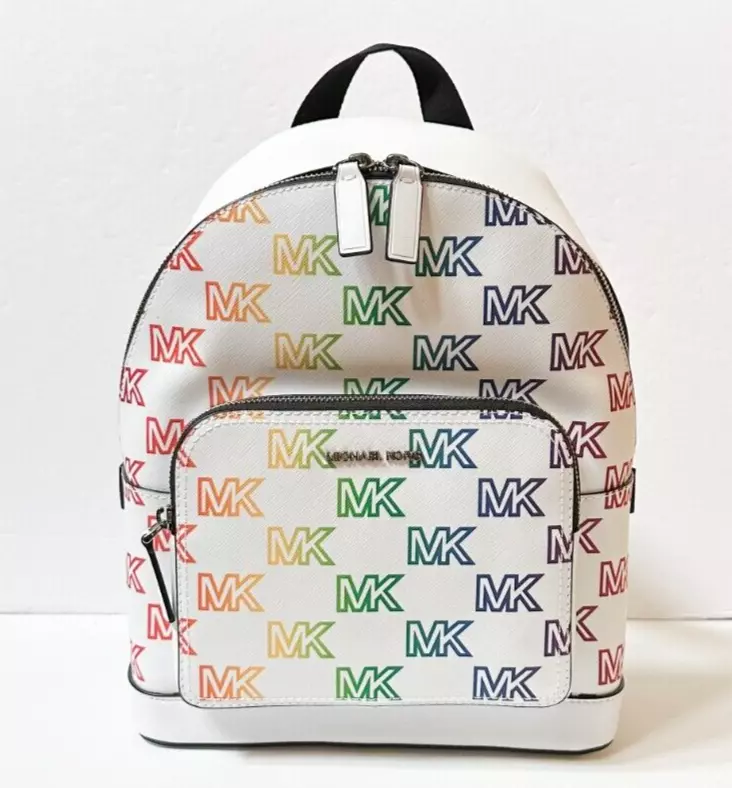 Michael Kors Cooper Commuter Medium Sling Bag Backpack Mk Rainbow Optic White