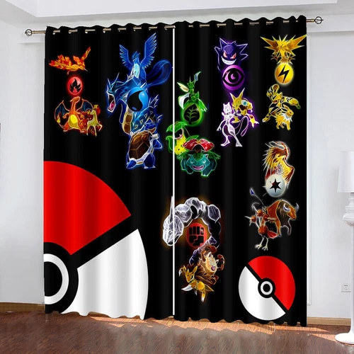 Kids Pokemon Pikachu Thick Thermal Blackout Curtains Eyelet Ring Top Drapes Gift - Picture 75 of 88