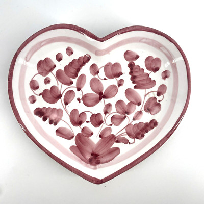 D'Arte Sambuco Mario & Co Red Hand Painted Bird Heart Shape Dish Ceramic Italy