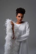 Luxury Maxi White Dress With Ostrich Trim | M...