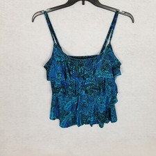 MIRACLESUIT Tankini Top Layered Paisley Print Blue Swim Top