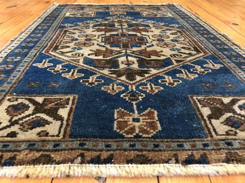 Beautiful 1950-1960's Vintage 1'10" × 2'8" Natural Dye, Wool Pile Tribal Rug