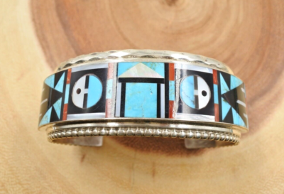Sterling Silver Zuni Handmade Multicolor Inlay Cuff Bracelet