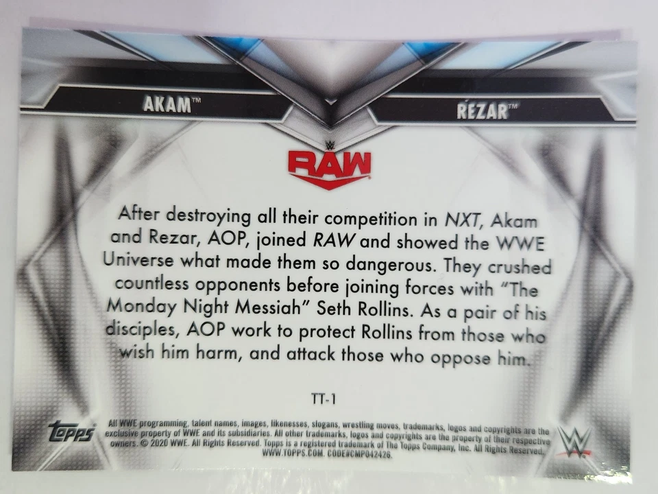 2020 WWE Topps FINEST TAG TEAMS #TT-1 AKAM / REZAR REFRACTOR - Image 2 of 2