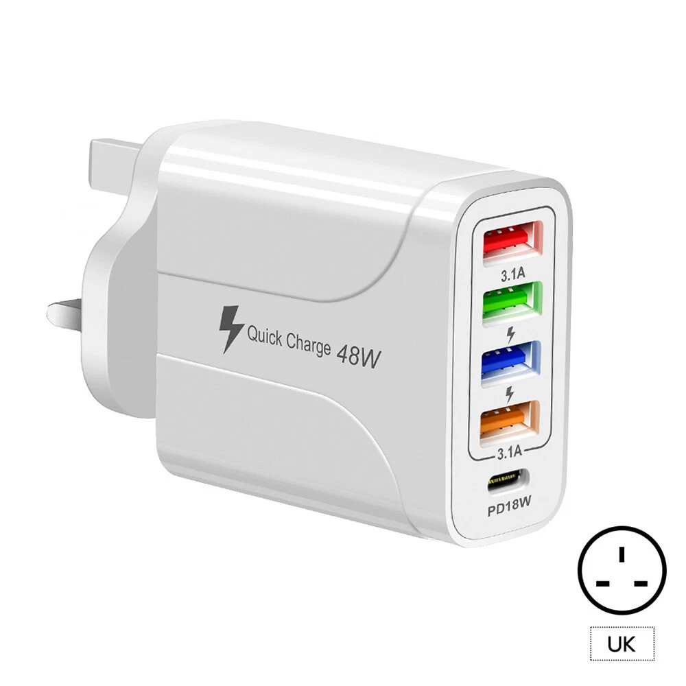 5 Multi Port USB Hub Charger Station Wall Fast Charger PD Power Adapter US Plug