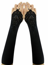 New Women Party Dress Bridal Wedding Fingerless Lace Stretch Satin long Gloves