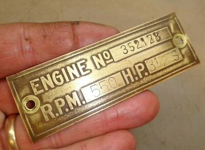 ORIG NAME TAG for 3-1/2hp S HERCULES ECONOMY No. 352128 Hit and Miss Gas Engine