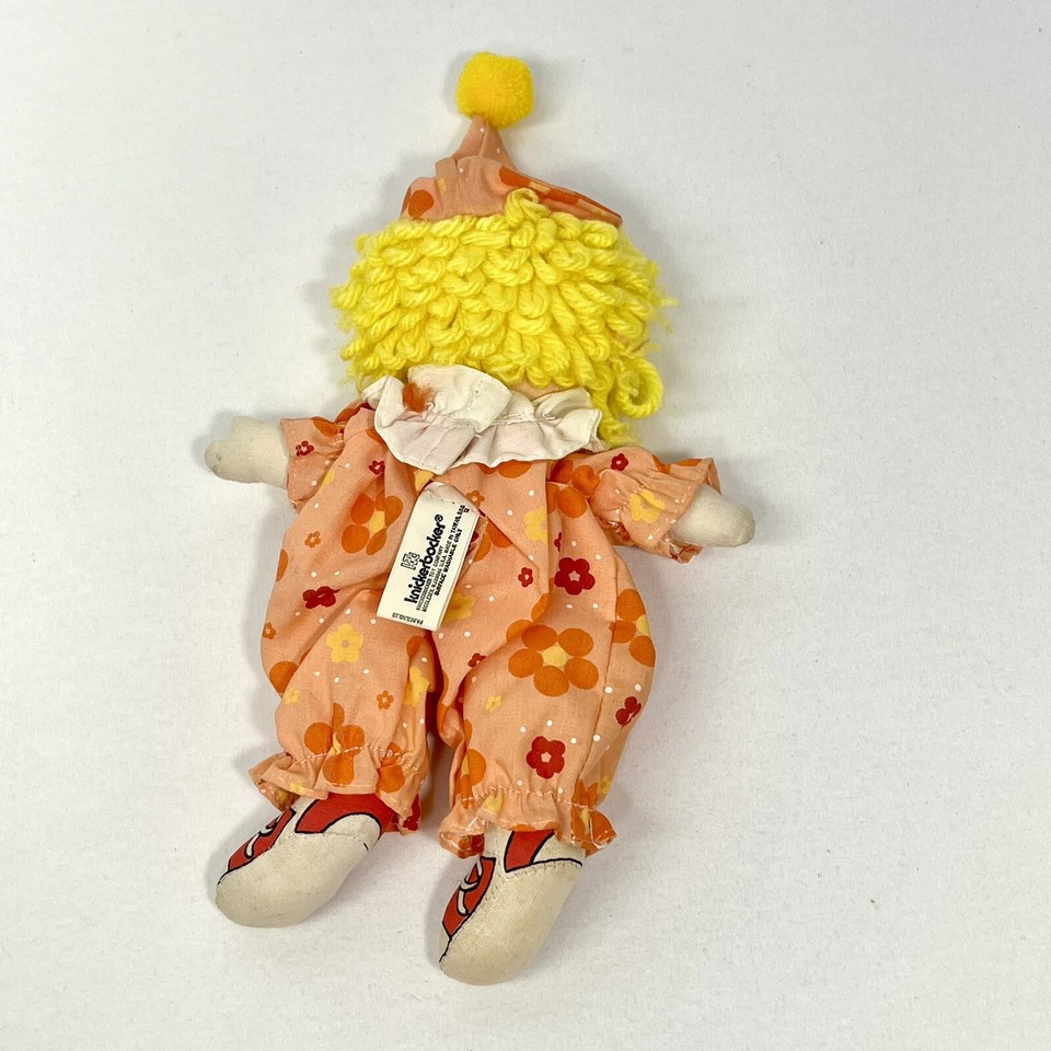 Knickerbocker Tag Along Clown Plush 1978 Orange Suit Yellow Yarn Hair