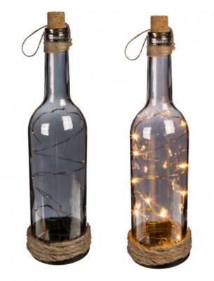 Dekorative Rauchglasflasche mit LEDs umwickelt mit Seil - Leuchten Wohndeko