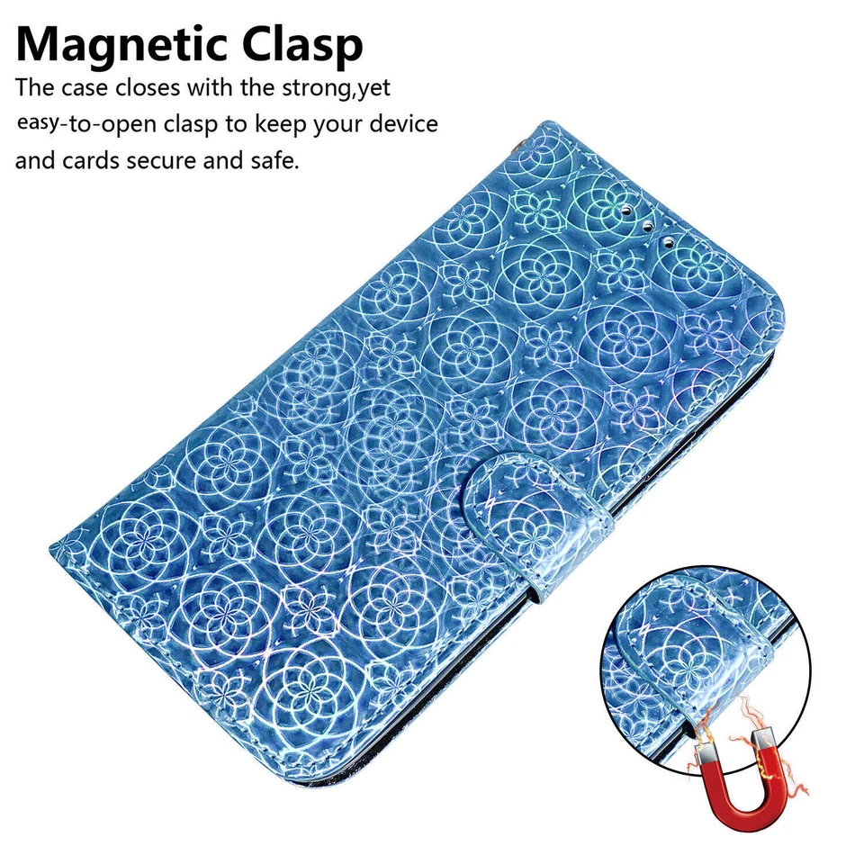 Bling Flower Laser Wallet Phone Case For Huawei Y7A Y8P Y9S Y5 Y6 Y7 Y9 Nova 5T - Image 3 of 4