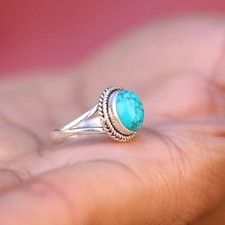 Turquoise Natural Gemstone 925 Sterling Silver Women Ring Gift For Her