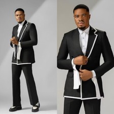 2 Pcs Fashion Black Men's Suits Wedding Formal Business Party Men Blazers