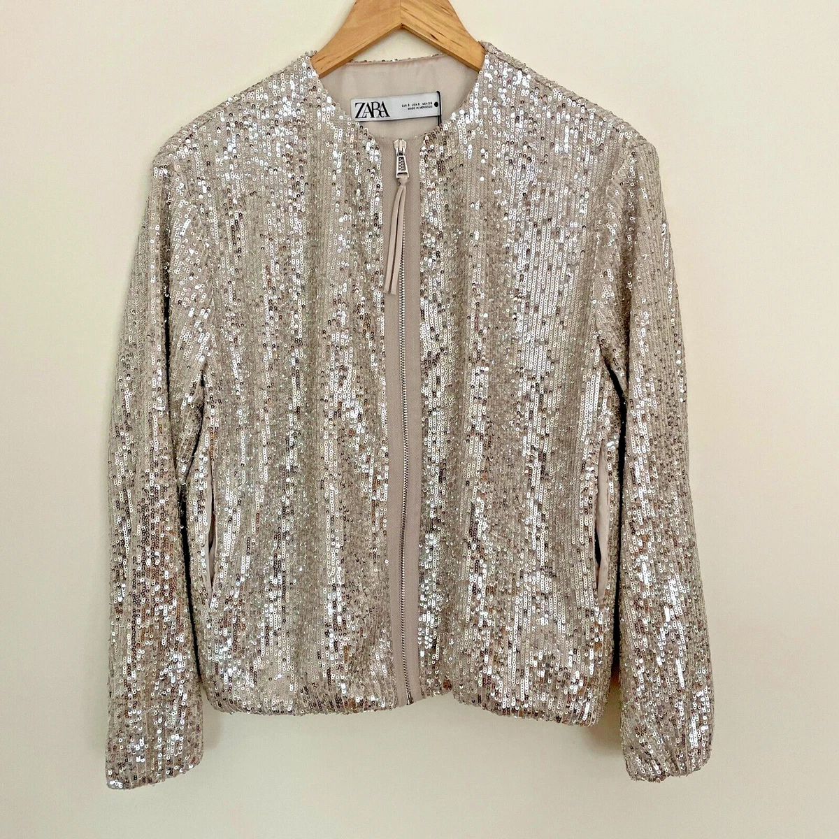 Zara top sequin bomber