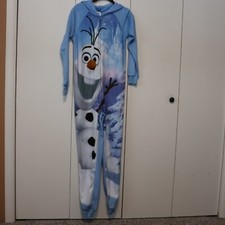 Disney Frozen Olaf Snowman 1 Piece Pajamas W Hood Size XS 0-2 Sleepwear Costume