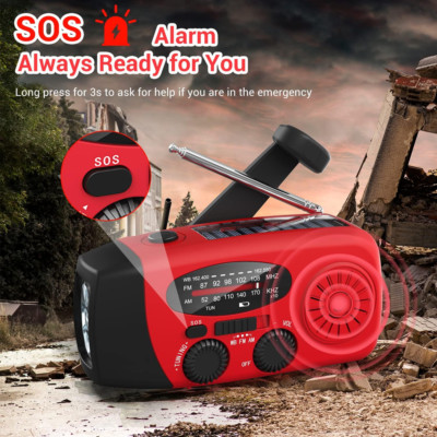 Emergency Hand Crank Radio Solar Power Bank USB Charger LED Flashlight FM/AM/WB