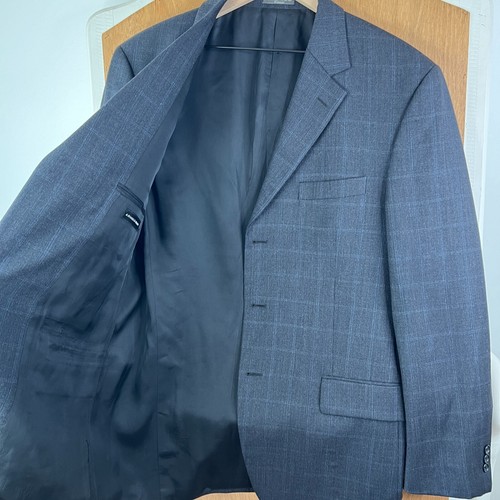 Arnold Brant Suit Mens 44L Gray Windowpane 3 Button 100% Wool Pants 34x32 Canvas - Picture 9 of 24