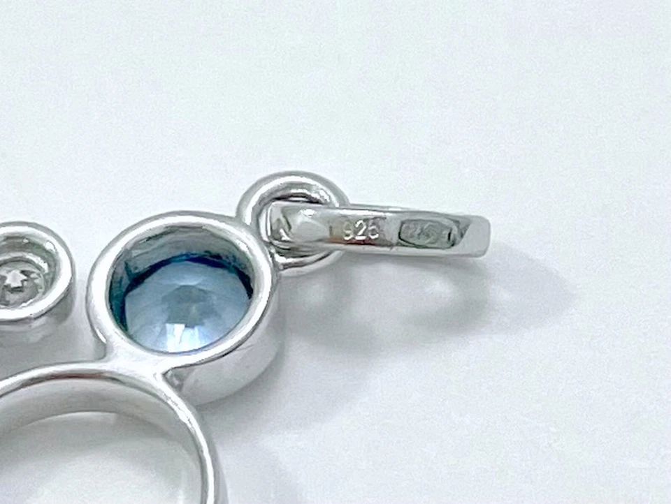 Pendente ciondolo in argento 925 rodiato, acquamarina sintetica, zircone - Immagine 4 di 4