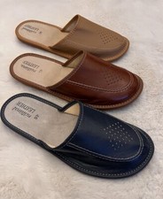 Men’s Genuine 100% Leather Slippers Natural Leather Closed Toe Slip.