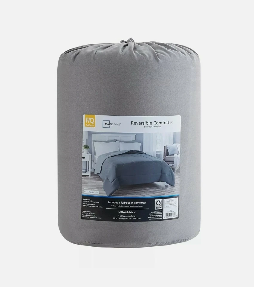 Edredón reversible ultra suave liso Mainstays en una bolsa, gris, completo/queen Foto 4 de 4