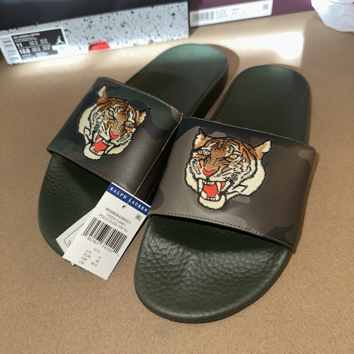 d Polo Ralph Lauren Olive Green Camo Tiger Slide Beach Sandals Men