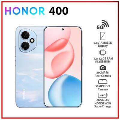 (New) Honor 400 5G BLUE 12GB+512GB Dual SIM Unlocked Android Mobile Phone