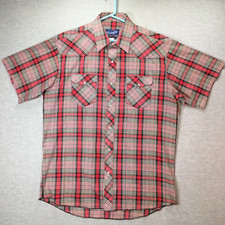 Wrangler Men s XL 17 X-Long Tails Western Shirt Red Black Plaid Short Sleeves