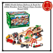 BRIO World Deluxe Railway  Road Set 33052 Wooden Train Playset 87pcs Sweden