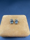 Vintage Gold-tone Clip Earrings Emerald Cut  Blue Green Gem and Round Pink Gem — photo 8