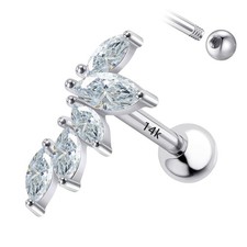 14k Gold 16g Threaded Helix-Cartilage-Tragus Studs, CZ 6mm Women's Piercing