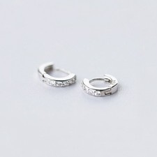 925 Sterling Silver Small Huggie Hoop CZ Earrings Baby Size for Women A1777