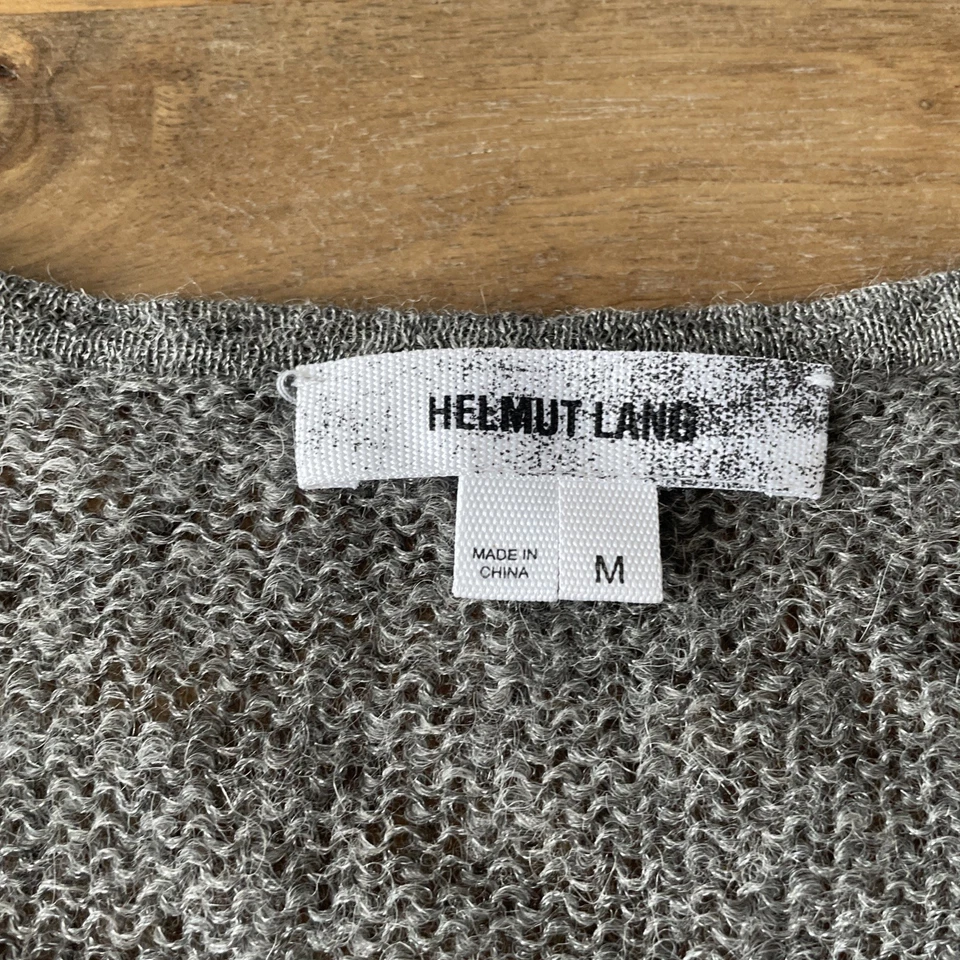 Helmut Lang Alpaca Long Sleeve Womens Medium Gray Loose Knit Plunge V Neck Top - Image 3 of 4