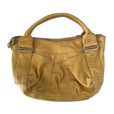 Fossil Fifty Four Yellow Leather Satchel Handbag Top Handle Bag Mustard Slouchy