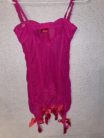 Victoria Secret Sexy Little Things Hot Pink Lace Chemise Slip Garter Womens 36C