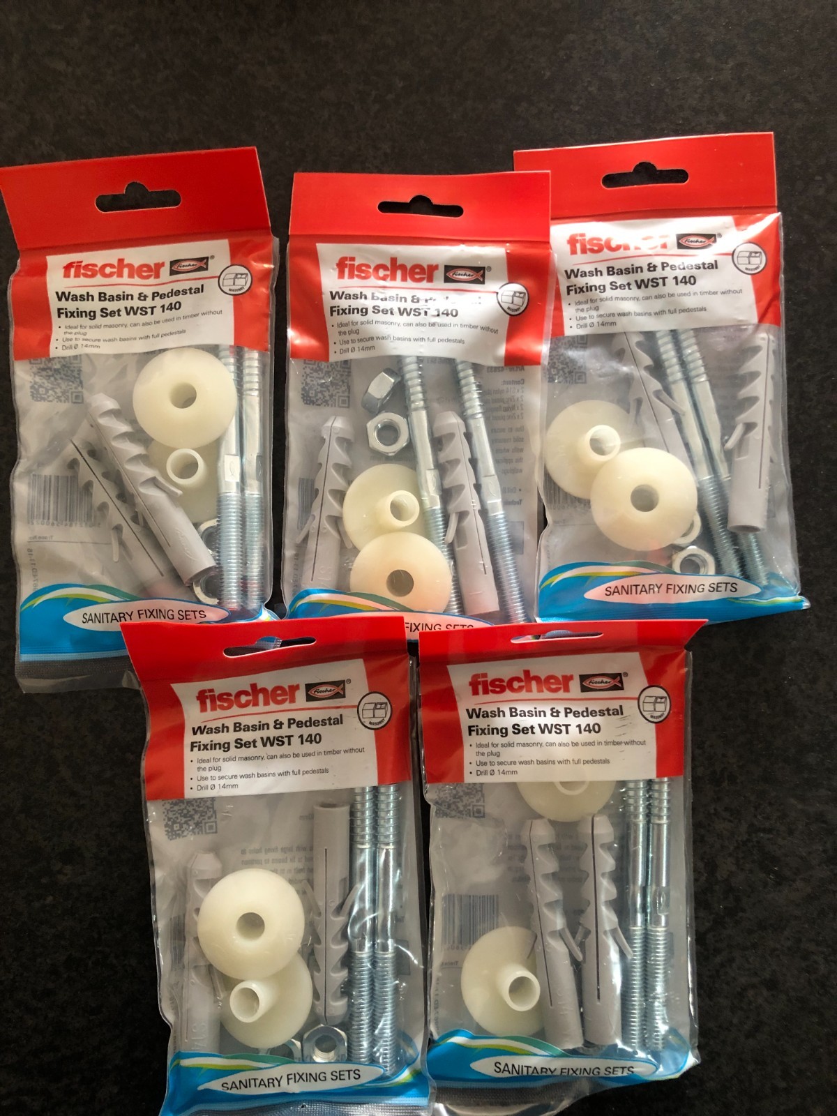 Wall Mounted Basin Fixing Kit 140 mm Screws Plug Bathroom Sink Fitting 5 PACK